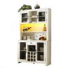 70" Kitchen Pantry Storage Cabinet Rustic Buffet Cabinet, Kitchen Hutch Cabinet with LED Outlets Food Pantry Cabinet with Doors and Shelves Wine Rack