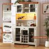 70" Kitchen Pantry Storage Cabinet Rustic Buffet Cabinet, Kitchen Hutch Cabinet with LED Outlets Food Pantry Cabinet with Doors and Shelves Wine Rack