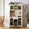 70" Kitchen Pantry Storage Cabinet Rustic Buffet Cabinet, Kitchen Hutch Cabinet with LED Outlets Food Pantry Cabinet with Doors and Shelves Wine Rack