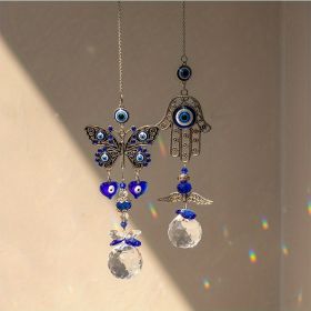 1pc Crystal Sun Catchers, Blue Butterfly Evil Eye Suncatcher Indoor Window With Prism Ball, Sunlight Rainbow Maker Good Luck Hanging Crystals Ornament (Style: Butterfly + Palm)