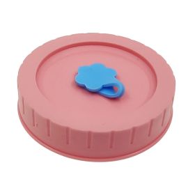 1pc Cute Universal Mason Jar Lids With Straw Hole; 70mm/2.76in Diameter Storage Wide Mouth Leak Proof; Kitchen Supplies (Color: Pink)